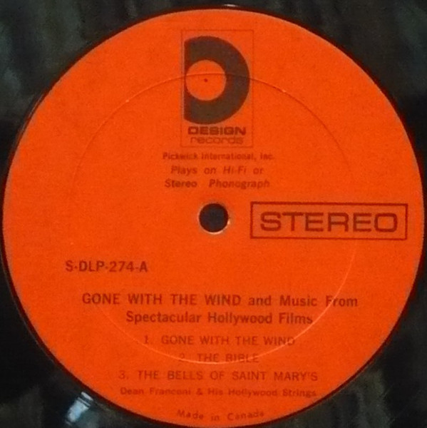 Dean Franconi & His Hollywood Strings - Gone With The Wind And Music From Spectacular Hollywood Films | Design Records (DLP-274) - 2