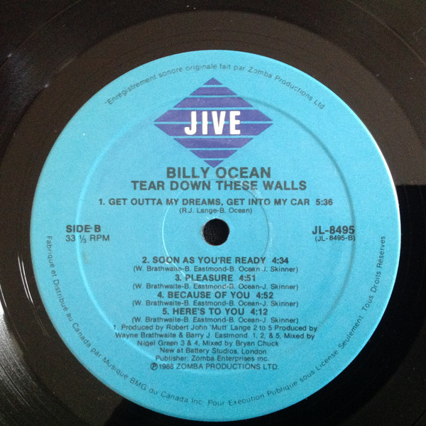 Billy Ocean - Tear Down These Walls [Vinyl] | Jive (JL-8495) - 5