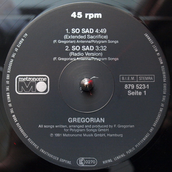 Gregorian - So Sad | Metronome (879 523-1) - main