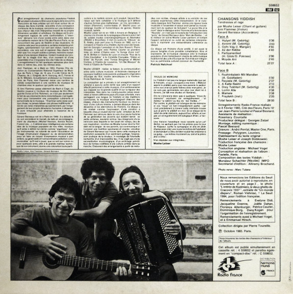 Ami Flammer / Moshe Leiser / Gérard Barreaux - Chansons Yiddish : Tendresses Et Rage | Ocora (558652) - 2 Ami Flammer / Moshe Leiser / Gérard Barreaux - Chansons Yiddish : Tendresses Et Rage | Ocora (558652) - 2