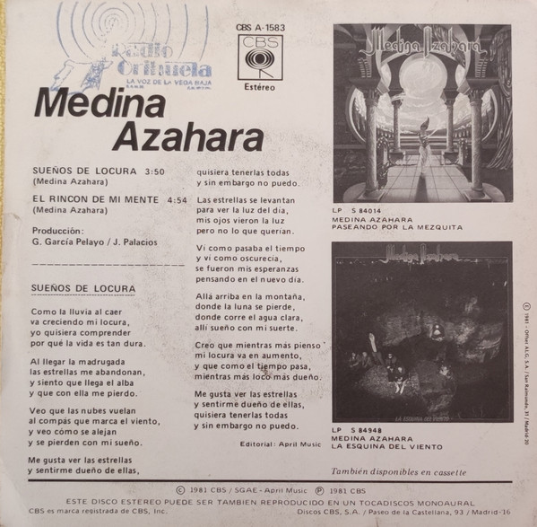 Medina Azahara - Sueños De Locura | CBS (A-1583) - 2