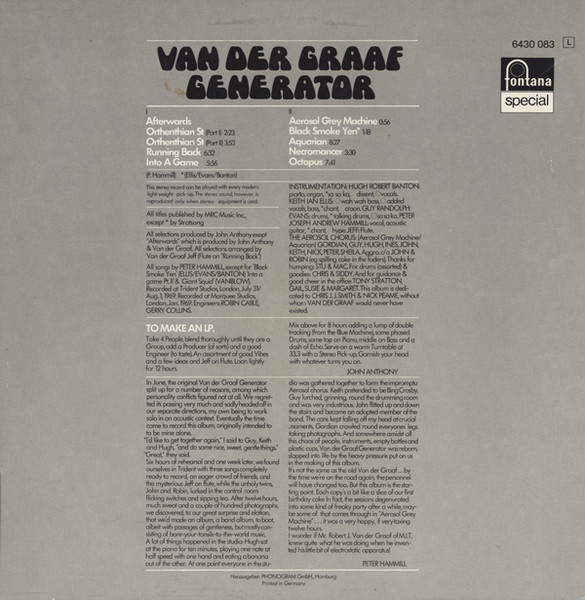 Van Der Graaf Generator - The Aerosol Grey Machine | Fontana (6430 083) - 2 Van Der Graaf Generator - The Aerosol Grey Machine | Fontana (6430 083) - 2