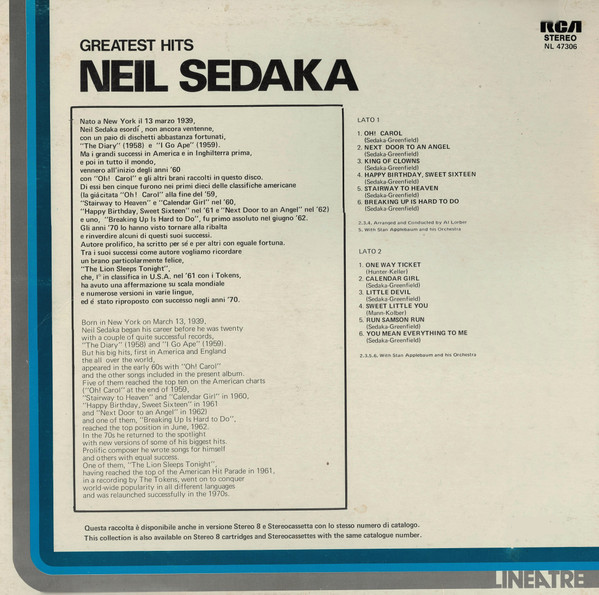 Neil Sedaka - Greatest Hits | RCA (NL 47306) - 2 Neil Sedaka - Greatest Hits | RCA (NL 47306) - 2
