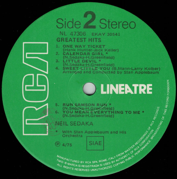 Neil Sedaka - Greatest Hits | RCA (NL 47306) - 4 Neil Sedaka - Greatest Hits | RCA (NL 47306) - 4