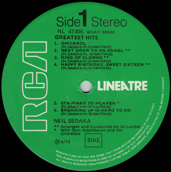 Neil Sedaka - Greatest Hits | RCA (NL 47306) - 3 Neil Sedaka - Greatest Hits | RCA (NL 47306) - 3