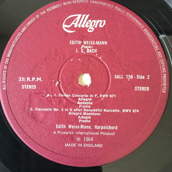 Johann Sebastian Bach , Andrés Segovia , Edith Weiss-Mann - Andres Segovia Plays J. S. Bach | Allegro Records (ALL750) - 4 Johann Sebastian Bach , Andrés Segovia , Edith Weiss-Mann - Andres Segovia Plays J. S. Bach | Allegro Records (ALL750) - 4