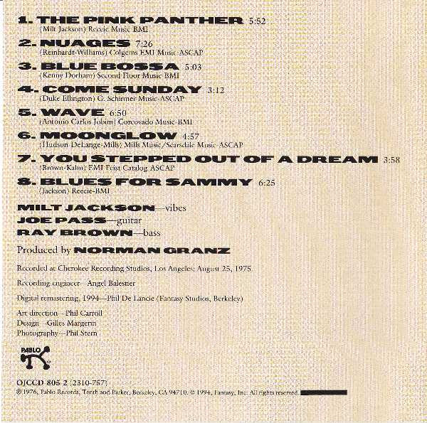 Milt Jackson - Joe Pass - Ray Brown - The Big 3 | Original Jazz Classics (OJCCD-805-2) - 3