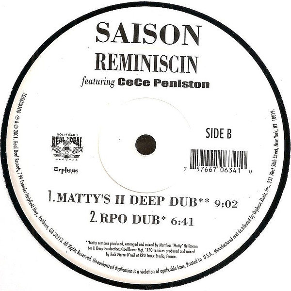 Saison Featuring Ce Ce Peniston - Reminiscin | Holyfield's Real Deal Records (757667063410) - 2