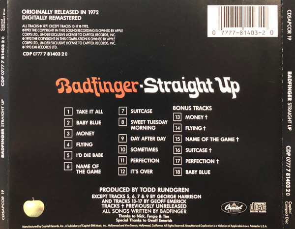 Badfinger - Straight Up CD | Capitol Records (CDP 0777 7 81403 2 0) - 4 Badfinger - Straight Up CD | Capitol Records (CDP 0777 7 81403 2 0) - 4