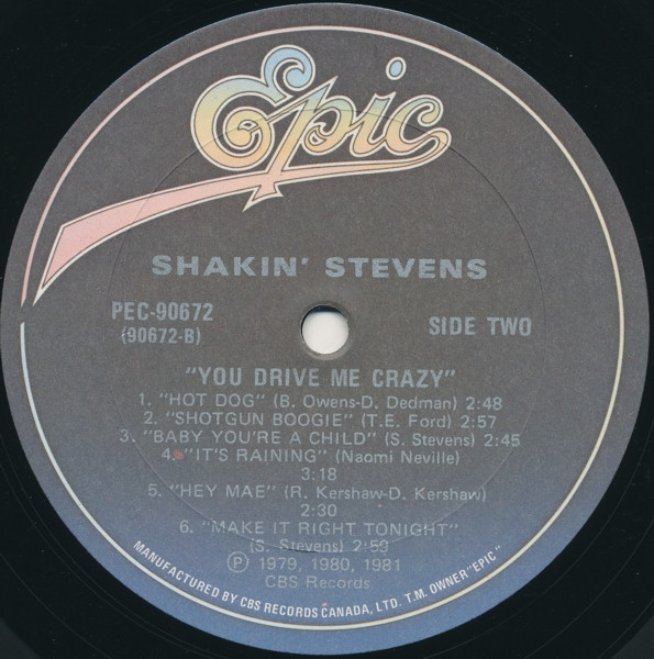 Shakin' Stevens - You Drive Me Crazy | Epic (PEC 90672) - 4