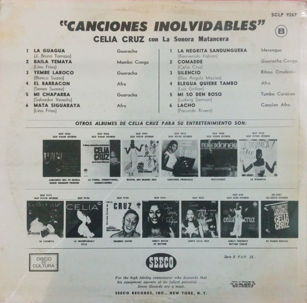 Celia Cruz Con La Sonora Matancera - Canciones Inolvidables | Seeco (SCLP-9267) - 2