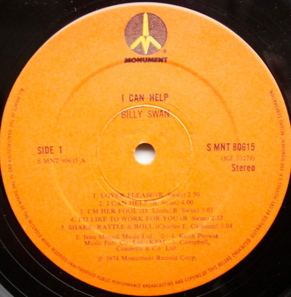 Billy Swan - I Can Help | Monument (S MNT 80615) - 3 Billy Swan - I Can Help | Monument (S MNT 80615) - 3