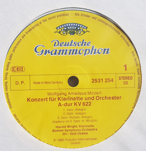 Wolfgang Amadeus Mozart , Harold Wright , Sherman Walt , Boston Symphony Orchestra , Seiji Ozawa - Klarinettenkonzert = Clarinet Concerto · Fagottkonzert = Bassoon Concerto | Deutsche Grammophon (2531 254) - 2