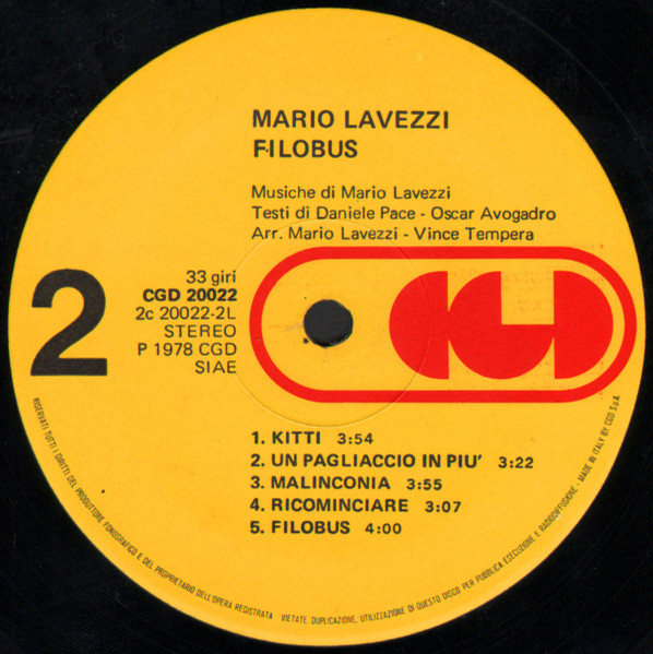 Mario Lavezzi - Filobus | CGD (CGD 20022) - 4