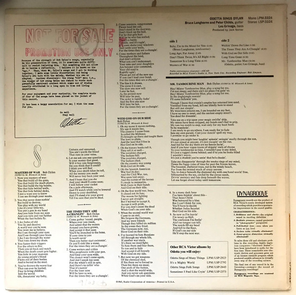 Odetta - Odetta Sings Dylan | RCA Victor (LPM-3324) - 2 Odetta - Odetta Sings Dylan | RCA Victor (LPM-3324) - 2