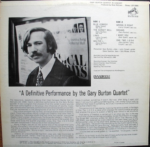 Gary Burton Quartet - Gary Burton Quartet In Concert | RCA Victor (LSP 3985) - 2