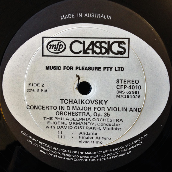 David Oistrach / Eugene Ormandy , The Philadelphia Orchestra , Pyotr Ilyich Tchaikovsky - Violin Concerto In D Major For Violin And Orchestra, Op. 35 | MFP Classics (CFP 4010) - 4