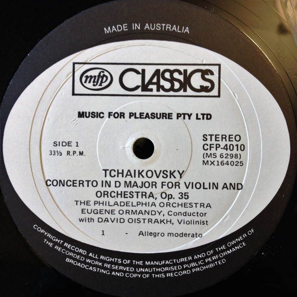 David Oistrach / Eugene Ormandy , The Philadelphia Orchestra , Pyotr Ilyich Tchaikovsky - Violin Concerto In D Major For Violin And Orchestra, Op. 35 | MFP Classics (CFP 4010) - 3