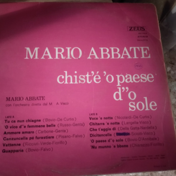 Mario Abbate - Chist'E' 'O Paese D''O Sole | Zeus (BE 0068) - 2