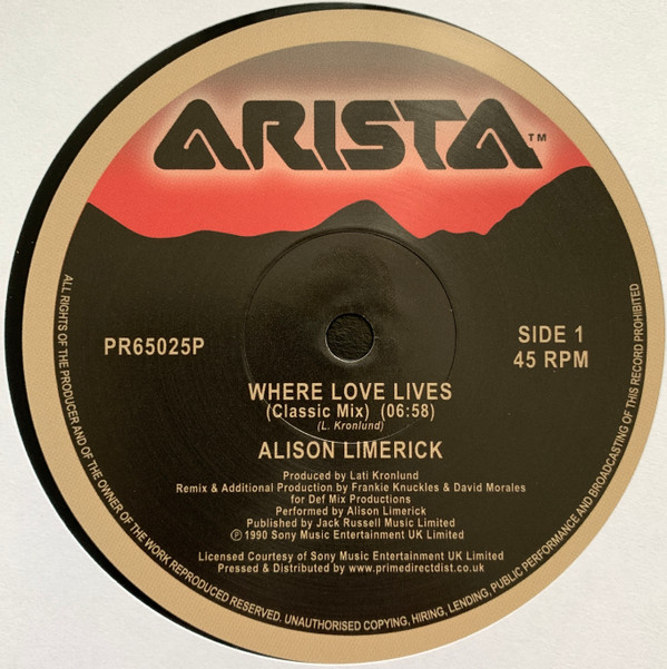 Alison Limerick - Where Love Lives | Arista (PR65025P)