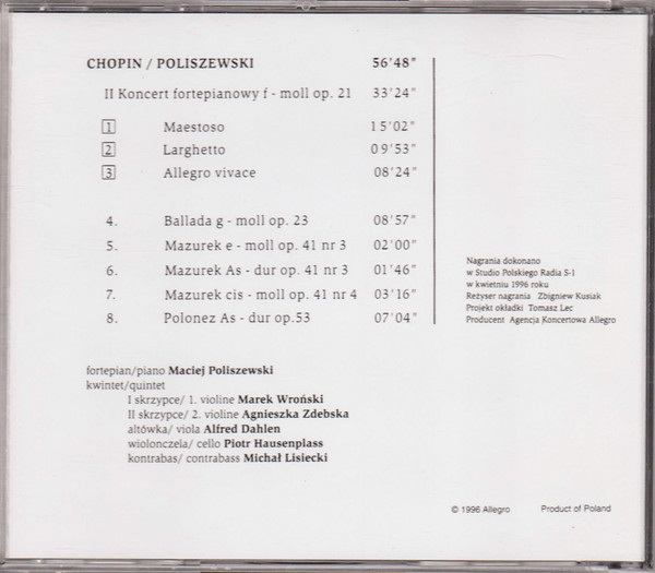 Frédéric Chopin / Maciej Poliszewski - Second Concerto In F Minor Op. 21 | Agencja Koncertowa Allegro (CAL 001) - 4