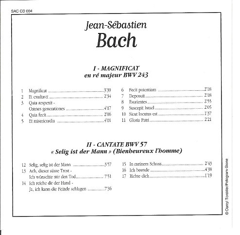 Johann Sebastian Bach - Magnificat BWV 243 · Cantate BWV 57 | Editions Atlas (SAC CD 004) - 2