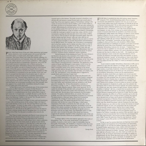 Arnold Schoenberg , Pierre Boulez , Pinchas Zukerman , Lynn Harrell , Michel Debost , Antony Pay , Daniel Barenboim , Yvonne Minton - Pierrot Lunaire | CBS Masterworks (76720) - 2