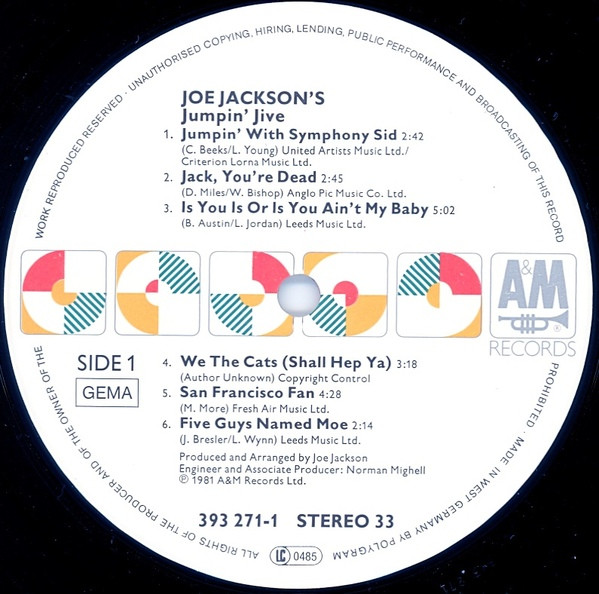 Joe Jackson's Jumpin' Jive - Joe Jackson's Jumpin' Jive | A&M Records (393 271-1) - 3 Joe Jackson's Jumpin' Jive - Joe Jackson's Jumpin' Jive | A&M Records (393 271-1) - 3
