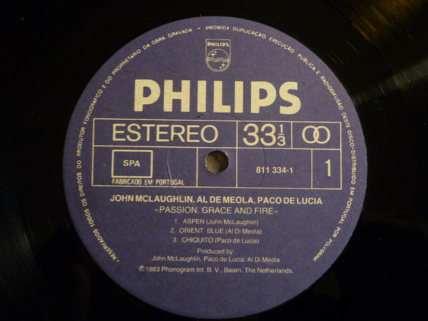 John McLaughlin - Al Di Meola - Paco De Lucía - Passion, Grace & Fire | Philips (811 334-1) - 3