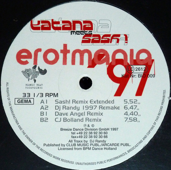 Katana Meets Sash! - Erotmania '97 | Bionic Beat Recordings (BIO 009) - 3