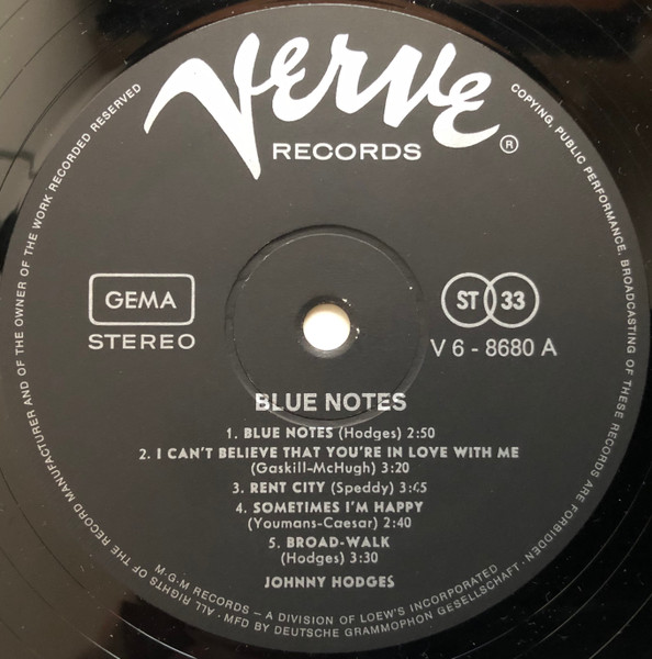 Johnny Hodges - Blue Notes | Verve Records (V6-8680) - 3