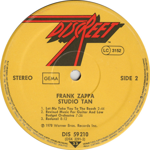 Frank Zappa - Studio Tan | Discreet (DIS 59210) - 4