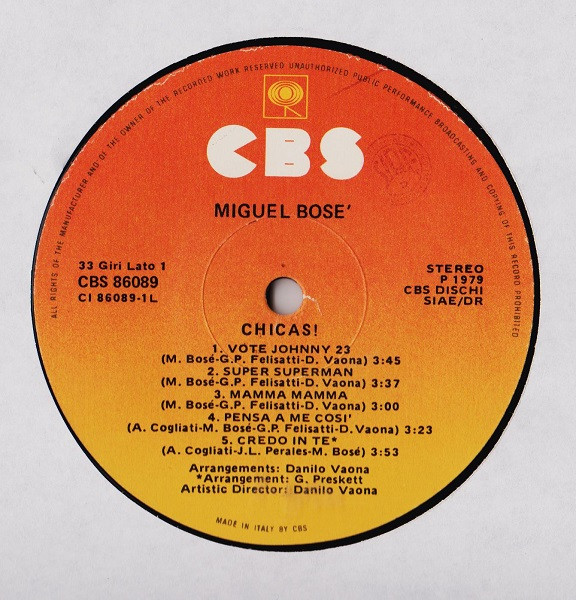Miguel Bosé - Chicas! | CBS (CBS 86089) - 2