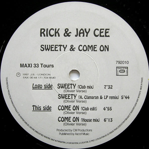 Rick & Jay Cee - Sweety / Come On | Academy Record (792010) - main