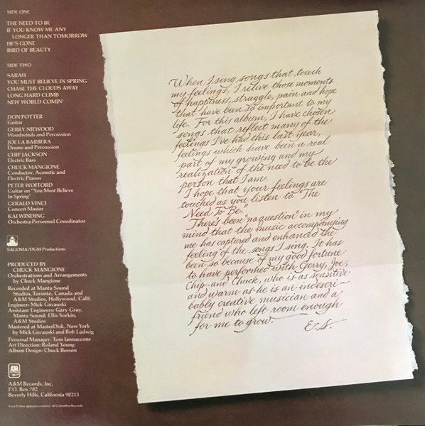 Esther Satterfield - The Need To Be | A&M Records (SP-3411) - 2