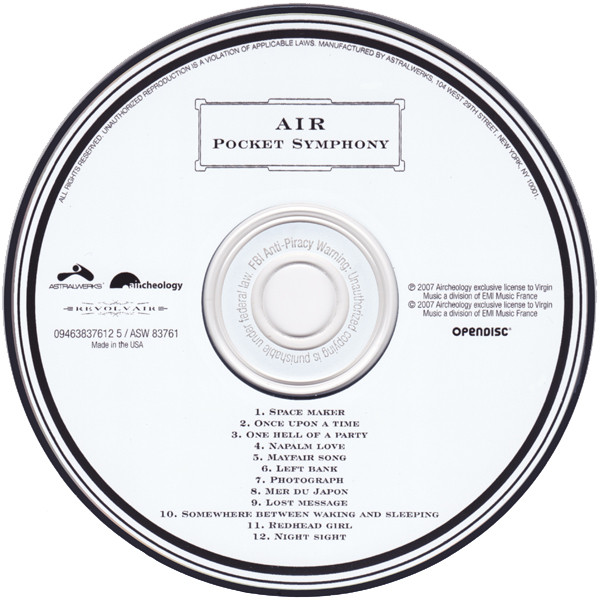 AIR - Pocket Symphony | Astralwerks (ASW 83761) - 3