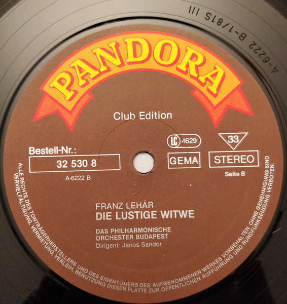 Franz Lehár − The Budapest Philharmonic Orchestra Dirigent: Janos Sandor - Die Lustige Witwe / Der Graf Von Luxemburg (Instrumental) | Pandora (32 530 8) - 4 Franz Lehár − The Budapest Philharmonic Orchestra Dirigent: Janos Sandor - Die Lustige Witwe / Der Graf Von Luxemburg (Instrumental) | Pandora (32 530 8) - 4