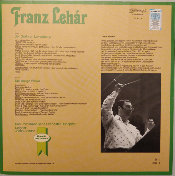 Franz Lehár − The Budapest Philharmonic Orchestra Dirigent: Janos Sandor - Die Lustige Witwe / Der Graf Von Luxemburg (Instrumental) | Pandora (32 530 8) - 2 Franz Lehár − The Budapest Philharmonic Orchestra Dirigent: Janos Sandor - Die Lustige Witwe / Der Graf Von Luxemburg (Instrumental) | Pandora (32 530 8) - 2