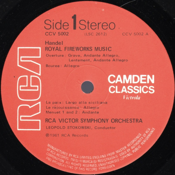Georg Friedrich Händel – RCA Victor Symphony Orchestra And Leopold Stokowski - Music For The Royal Fireworks Suite, Water Music Suite | RCA (CCV 5002) - 3