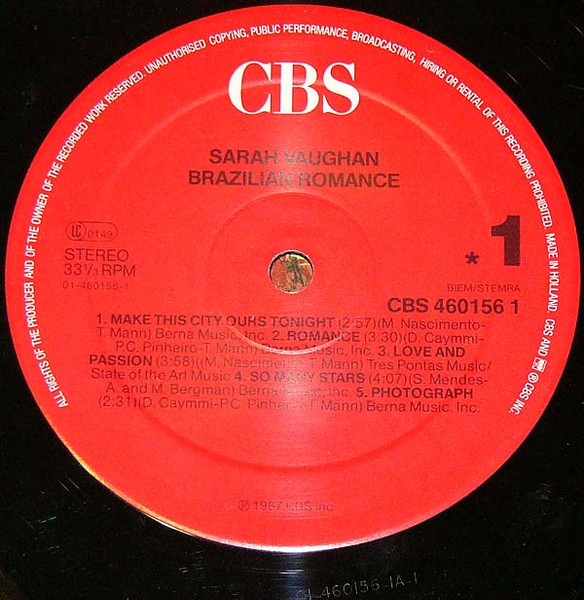 Sarah Vaughan & Milton Nascimento - Brazilian Romance | CBS (460156 1) - 4
