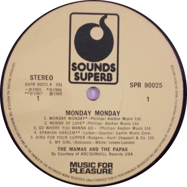 The Mamas & The Papas - Best Of The Mamas & The Papas - Monday Monday | Sounds Superb (SPR 90025) - 3 The Mamas & The Papas - Best Of The Mamas & The Papas - Monday Monday | Sounds Superb (SPR 90025) - 3