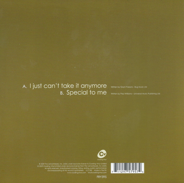The Lemonheads - I Just Can't Take It Anymore 7" | Cooking Vinyl (FRY395) - 2 The Lemonheads - I Just Can't Take It Anymore 7" | Cooking Vinyl (FRY395) - 2