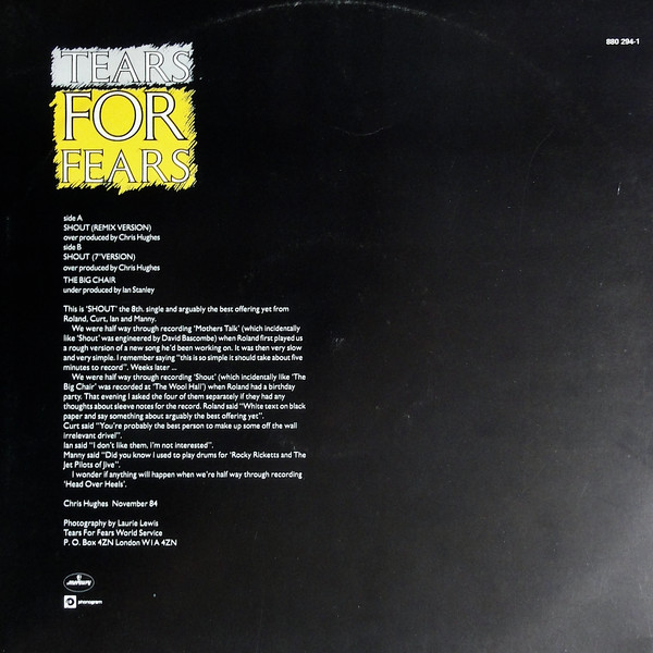Tears For Fears - Shout (Remix Version) | Mercury (880 294-1) - 2 Tears For Fears - Shout (Remix Version) | Mercury (880 294-1) - 2
