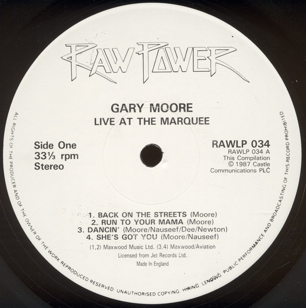 Gary Moore - Live At The Marquee | Raw Power (RAWLP 034) - 3