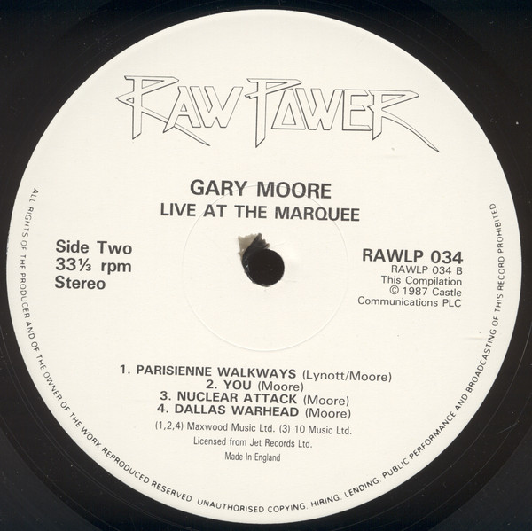 Gary Moore - Live At The Marquee | Raw Power (RAWLP 034) - 4