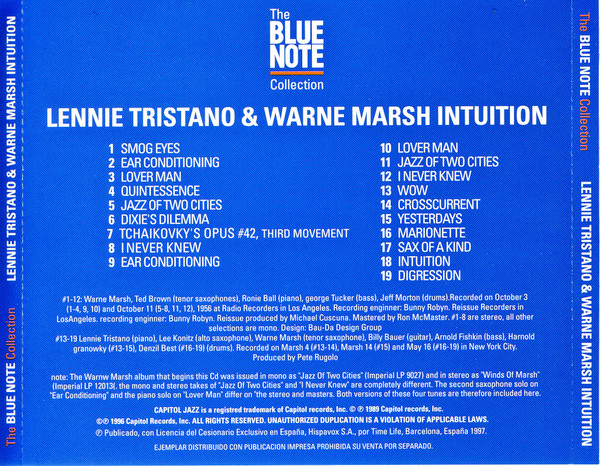 Lennie Tristano & Warne Marsh - Intuition | Capitol Jazz (CDP 7243 8 52771 2 2) - 3