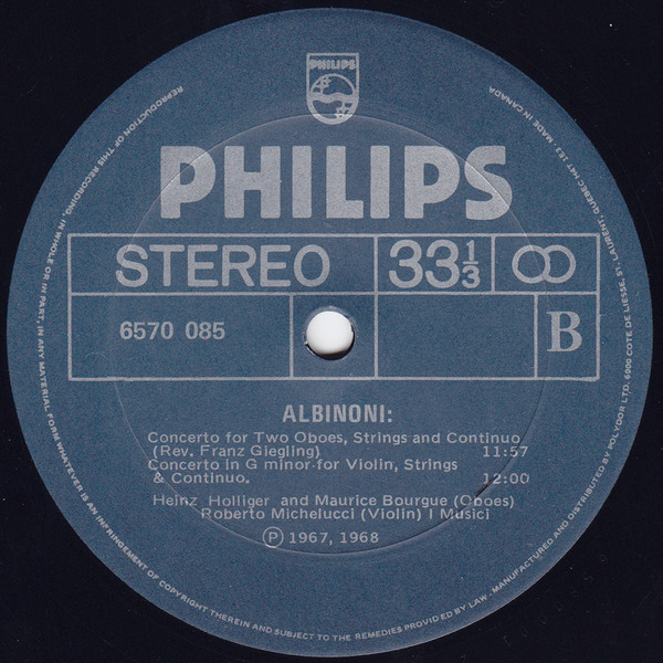 Tomaso Albinoni , I Musici - Oboe Concertos - Violin Concertos [Vinyl] | Philips (6570 085) - 4