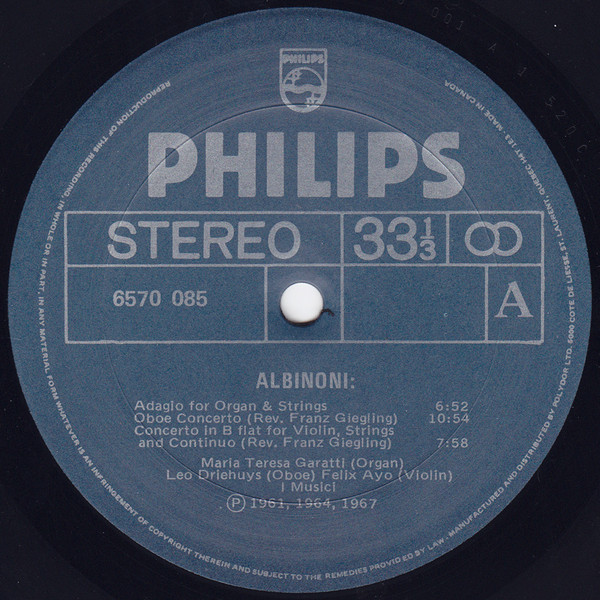 Tomaso Albinoni , I Musici - Oboe Concertos - Violin Concertos [Vinyl] | Philips (6570 085) - 3