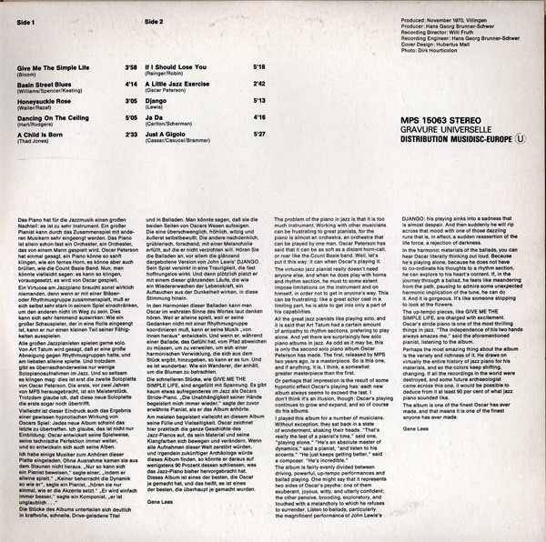 Oscar Peterson - Tracks | MPS Records (MPS 15063) - 3