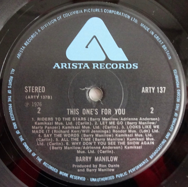 Barry Manilow - This One's For You | Arista (ARTY 137) - 4